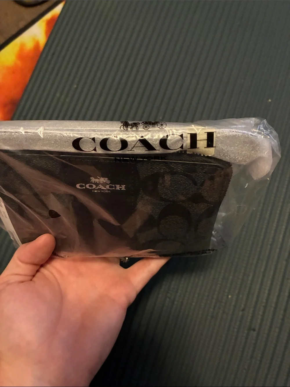 Coach Black Signature Zip Wallet with Silver Logo